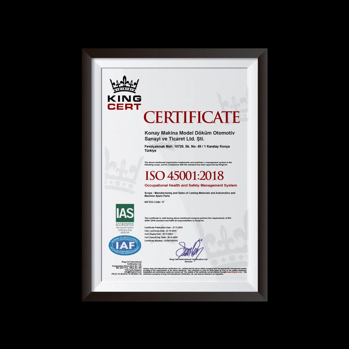 ISO 45001:2018 sertifikası