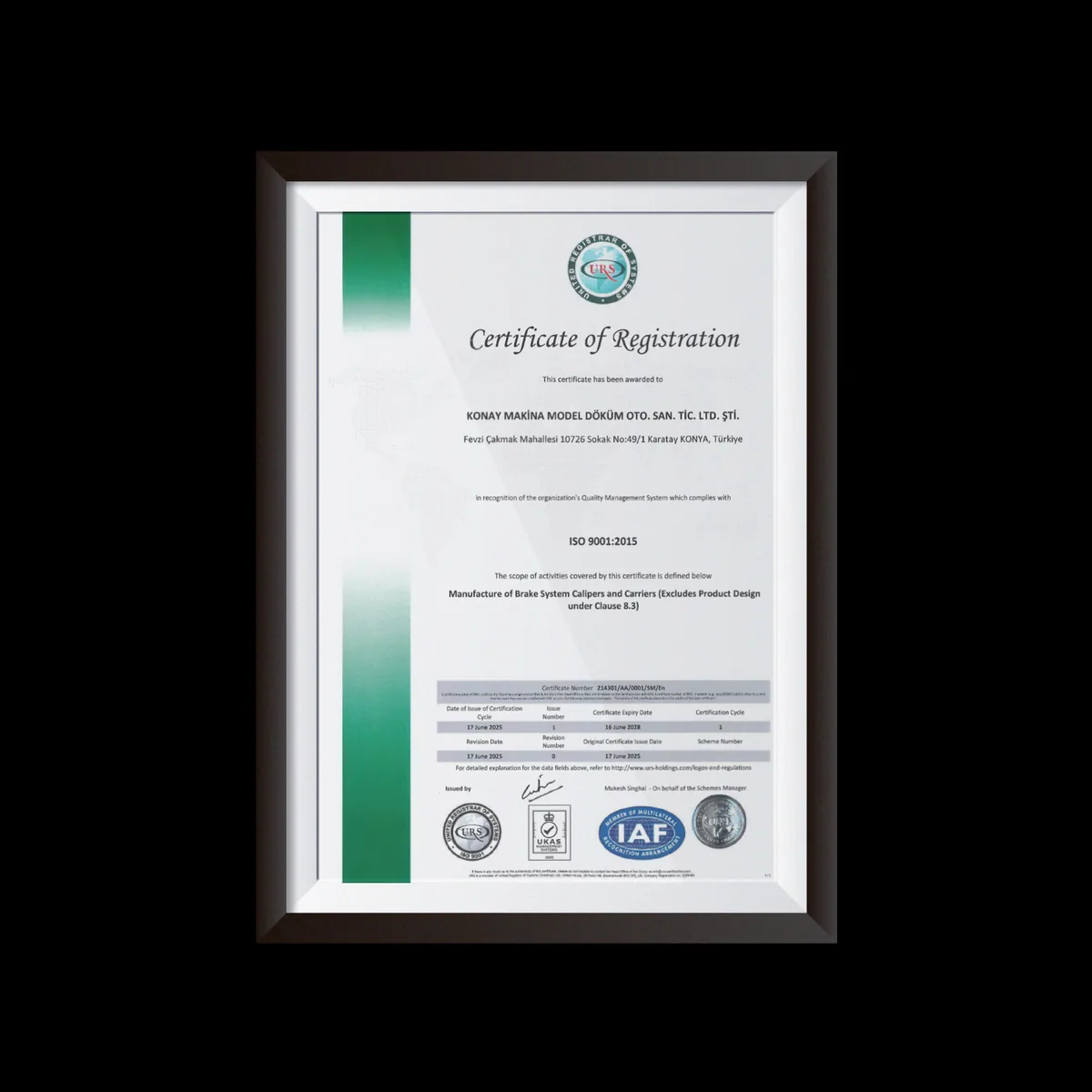 ISO 9001:2015 sertifikası